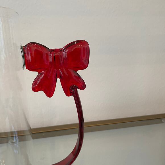 3pc Clear Glass Mugs & Pitcher with Coquette Red Bow Handle Holiday Glam NEW - Picture 8 of 16